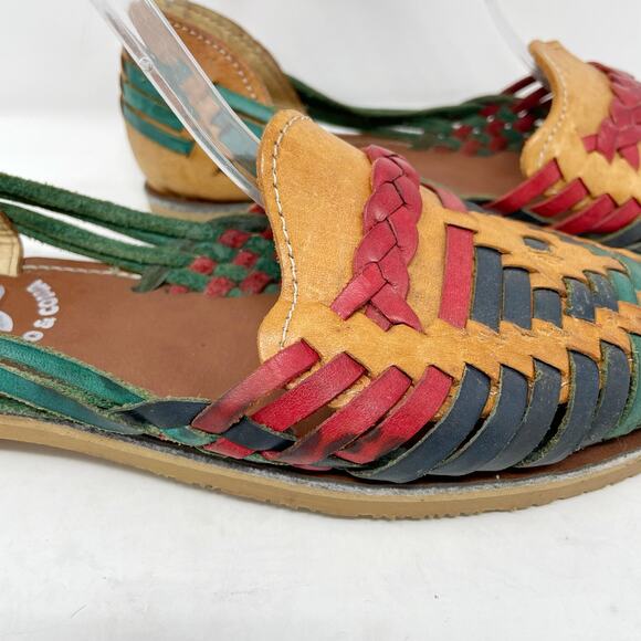 Punto & Coma Colorful Leather Huaraches Size MX 5 US 7.5 Women Sandals - Picture 5 of 10